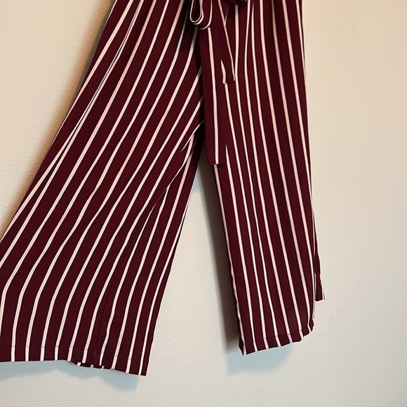 Ambiance romper jumpsuit strapless front tie red burgundy white striped small - Picture 5 of 9